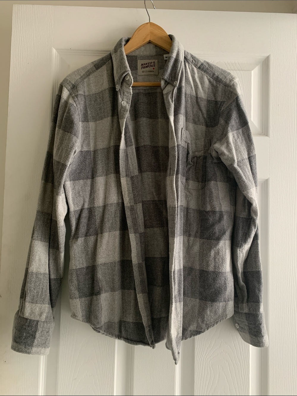 Naked & Famous Denim Gray Plaid Button-Down Shirt